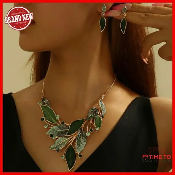 Vintage Chunky Statement Jewelry Set Leaf Floral Geometric Boho Necklace